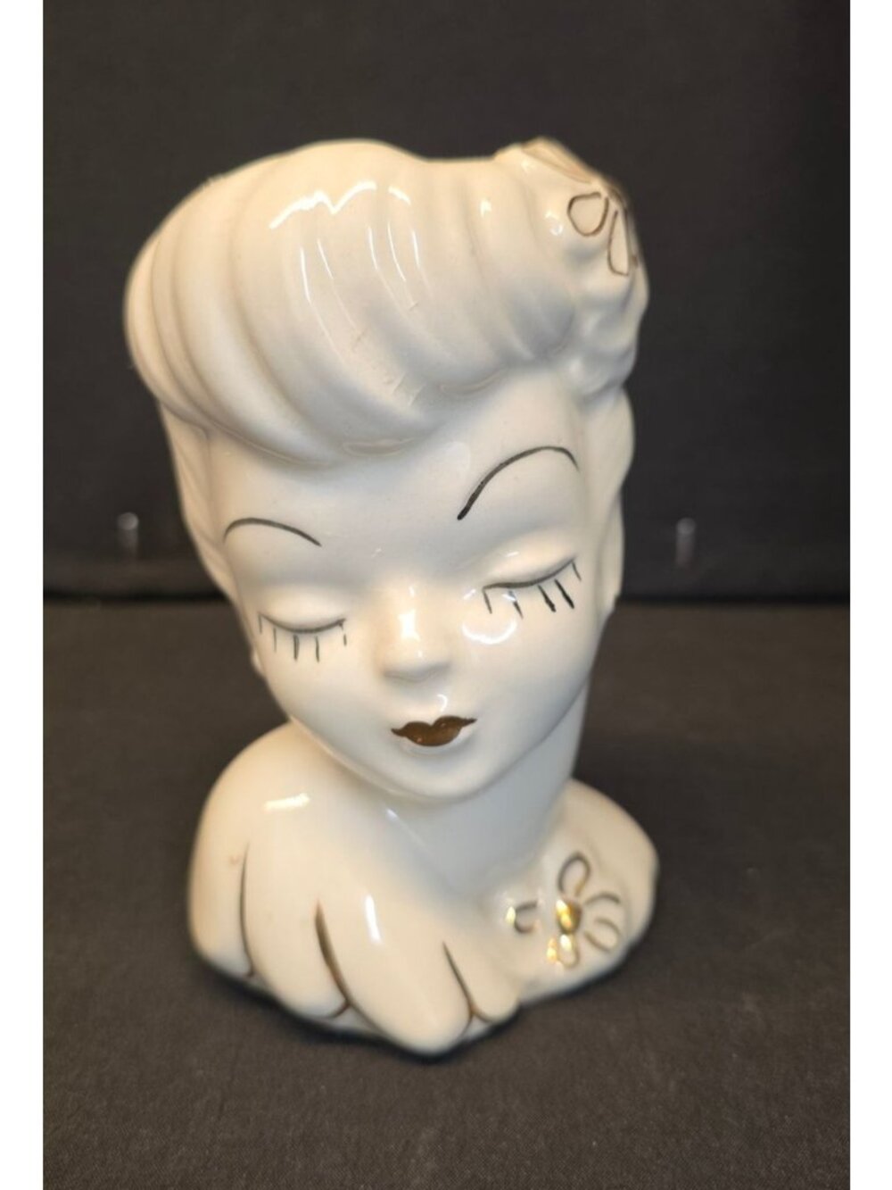 Vintage MCM White Ceramic Lady Head Glamour Girl Vase USA Pottery
